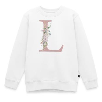 L Monogramm, Floral, personalisierbar - Kinder Premium Organic Sweatshirt - Weiß - Vorne - AI Model Kid Male (0cm)