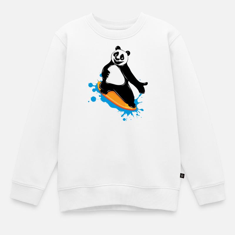 Surfender Panda Bär im Graffiti Stil - Kinder Premium Organic Sweatshirt - Weiß