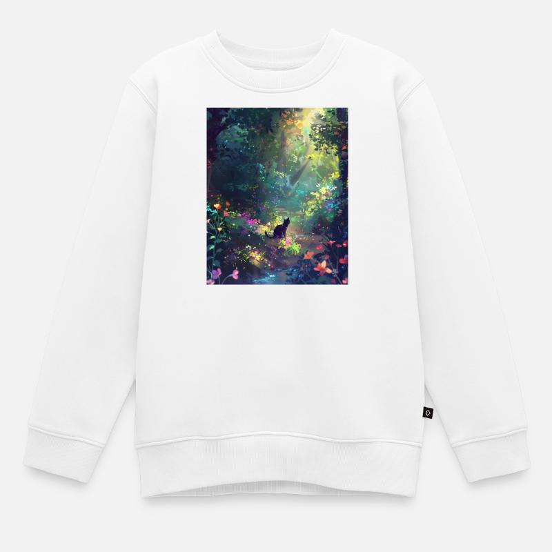 Chat des forêts ensoleillé - Sweat Premium enfant bio - blanc