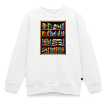 Bibliothèque Illustrato de Bibliothèques - Sweat Premium enfant bio - blanc - Devant - AI Model Kid Male (0cm)