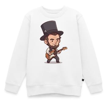 Abraham Lincoln jouant de la guitare électronique à l’occasion de la fête de l’Indépendance - Sweat Premium enfant bio - blanc - Devant - AI Model Kid Male (0cm)