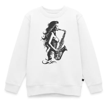 Saxophon Frau Zeichnung - Kinder Premium Organic Sweatshirt - Weiß - Vorne - AI Model Kid Male (0cm)