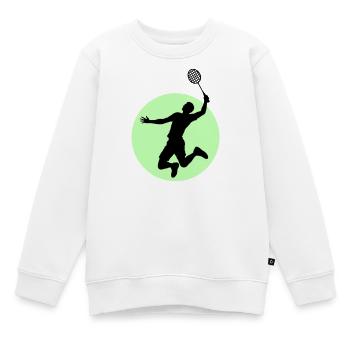 Badminton Spieler Silhouette – Smash Power - Kinder Premium Organic Sweatshirt - Weiß - Vorne - AI Model Kid Male (0cm)