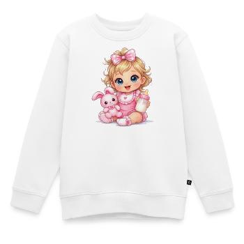  Baby Girl mit Pinker Schleife und Fläschchen - Kinder Premium Organic Sweatshirt - Weiß - Vorne - AI Model Kid Male (0cm)