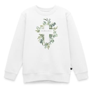 Cadeau de confirmation – Motif de croix florale - Sweat Premium enfant bio - blanc - Devant - AI Model Kid Male (0cm)