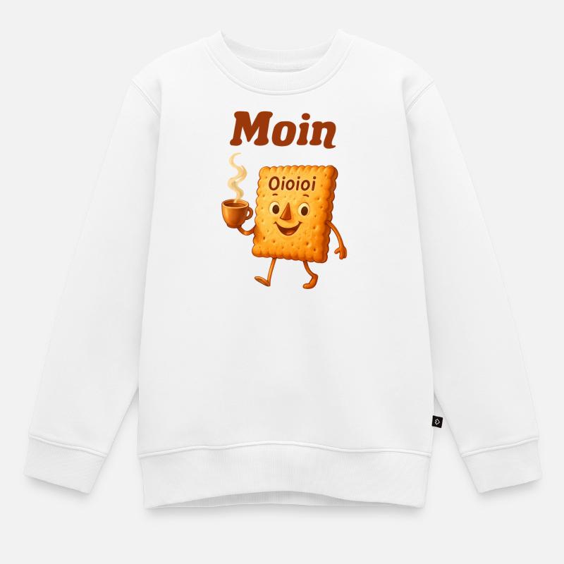 Moin biscuit dessin animé motif café - Sweat Premium enfant bio - blanc