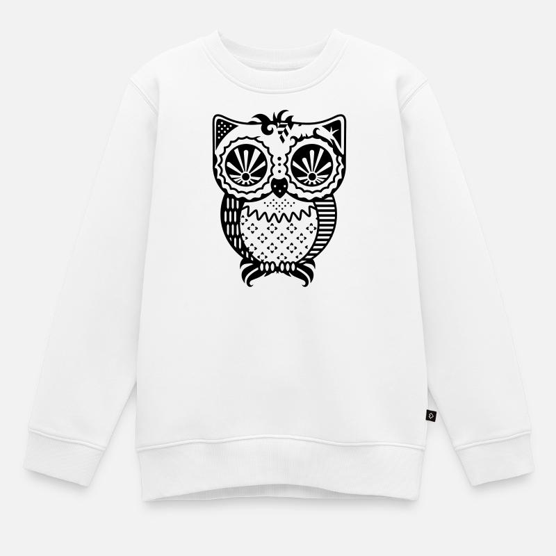 Patchwork Eule - Kinder Premium Organic Sweatshirt - Weiß