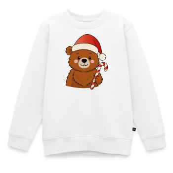 Petit ours de Noël mignon avec une canne d’orge d’orge - Sweat Premium enfant bio - blanc - Devant - AI Model Kid Male (0cm)