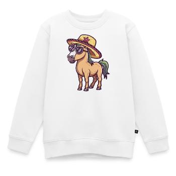 Pferd Lustig Sombrero - Kinder Premium Organic Sweatshirt - Weiß - Vorne - AI Model Kid Male (0cm)