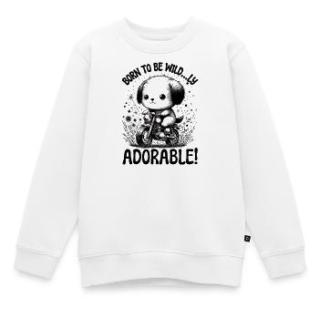 SÜSSER WELPE AUF EINEM MOTORRAD: GEBOREN, UM LIEBENSWERT ZU SEIN - Kinder Premium Organic Sweatshirt - Weiß - Vorne - AI Model Kid Male (0cm)