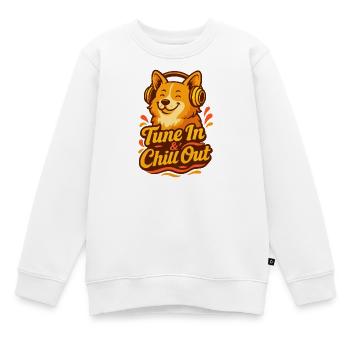 "Tune In & Chill Out" Happy Corgi mit Kopfhörern - Kinder Premium Organic Sweatshirt - Weiß - Vorne - AI Model Kid Male (0cm)