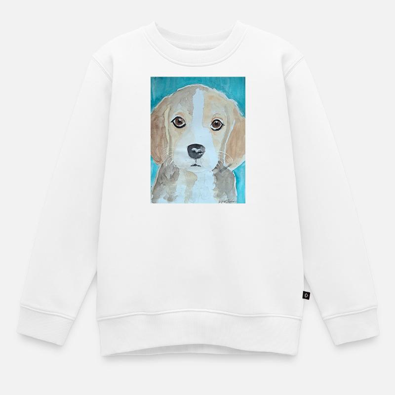 Chiot Beagle, aquarelle - Sweat Premium enfant bio - blanc