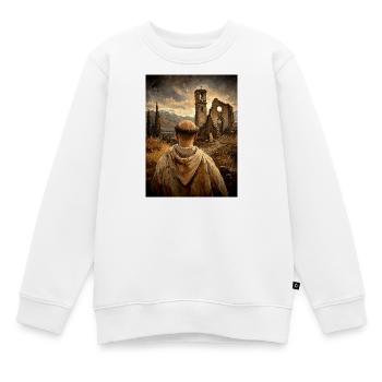 Mönch vor Ruinen bei Sonnenuntergang - Kinder Premium Organic Sweatshirt - Weiß - Vorne - AI Model Kid Male (0cm)