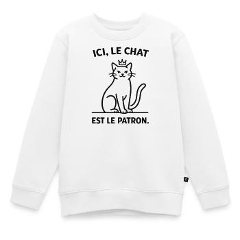  Ici Le Chat Est Le Patron - Sweat Premium enfant bio - blanc - Devant - AI Model Kid Male (0cm)