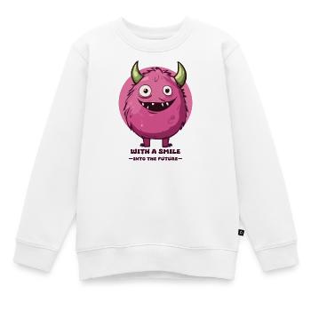Mit einem Lächeln in die Zukunft ! - Kinder Premium Organic Sweatshirt - Weiß - Vorne - AI Model Kid Male (0cm)