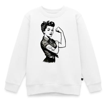 Strength Strong Woman Rockabilly Style Gift - Kids Premium Organic Sweatshirt - white - Front - AI Model Kid Male (0cm)