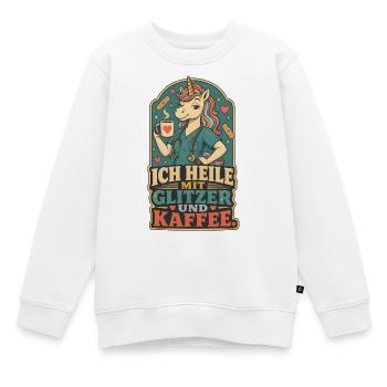 Einhorn Pflege Glitzer Kaffee Shirt - Kinder Premium Organic Sweatshirt - Weiß - Vorne - AI Model Kid Male (0cm)