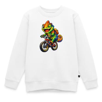 Chamäleon auf dem Fahrrad - Kinder Premium Organic Sweatshirt - Weiß - Vorne - AI Model Kid Male (0cm)