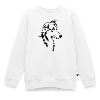 Tête de whippet cheveux longs - Sweat Premium enfant bio - blanc - Devant - AI Model Kid Male (0cm)