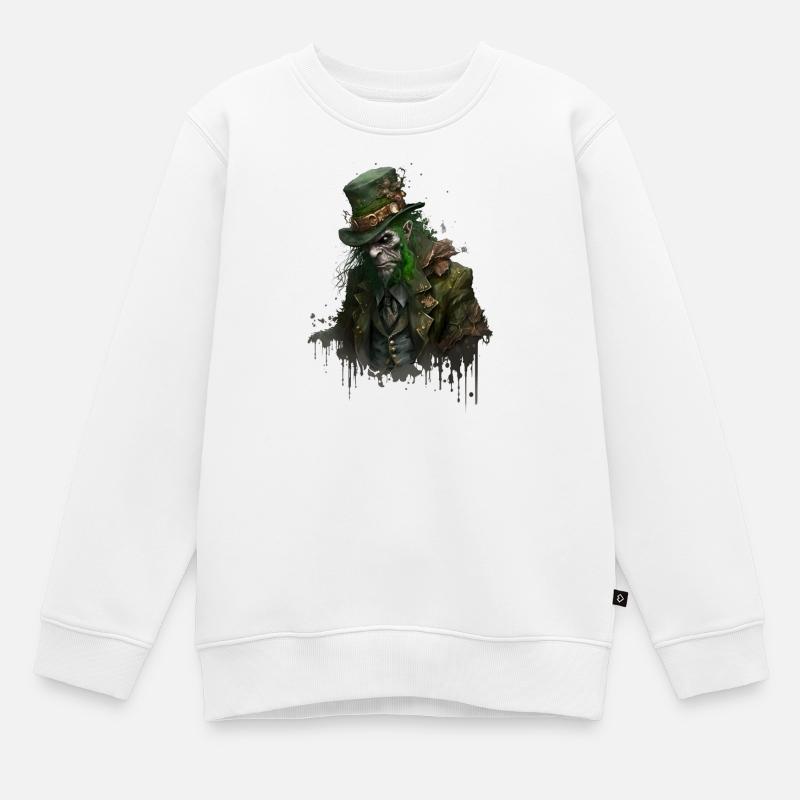 Zombie Leprechaun avec chapeau haut de forme - Sweat Premium enfant bio - blanc