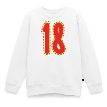 18. 18 ANS. 18e ANNIVERSAIRE. ANNIVERSAIRE 18 ANS. - Sweat Premium enfant bio - blanc - Devant - AI Model Kid Male (0cm)