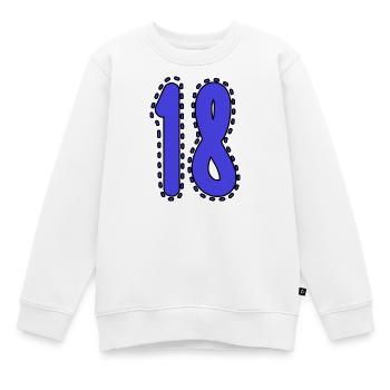 18. 18 ANS. 18e ANNIVERSAIRE. ANNIVERSAIRE 18 ANS. - Sweat Premium enfant bio - blanc - Devant - AI Model Kid Male (0cm)