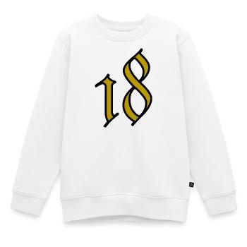 18. 18 ANS. 18e ANNIVERSAIRE. ANNIVERSAIRE 18 ANS. - Sweat Premium enfant bio - blanc - Devant - AI Model Kid Male (0cm)