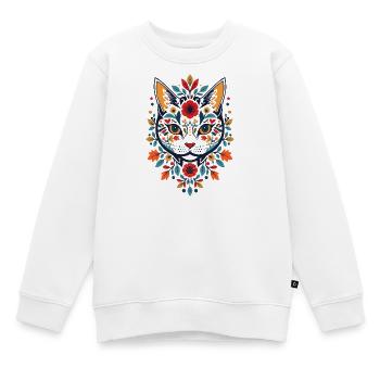 Blumenkatze im Folk-Art Stil - Kinder Premium Organic Sweatshirt - Weiß - Vorne - AI Model Kid Male (0cm)
