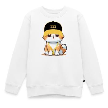 Chat swag - chat cool - Sweat Premium enfant bio - blanc - Devant - AI Model Kid Male (0cm)