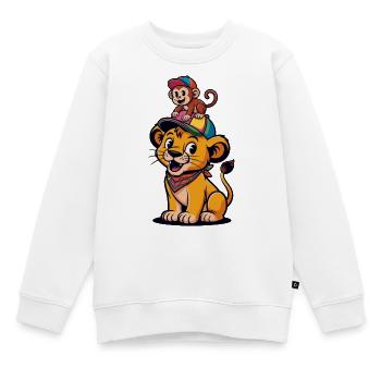 Cute Lion and Monkey – Best Friends Cartoon Style - Kids Premium Organic Sweatshirt - white - Front - AI Model Kid Male (0cm)