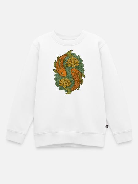 Koi- und Lotus-Kreis-Kunst - Kinder Premium Organic Sweatshirt - Weiß