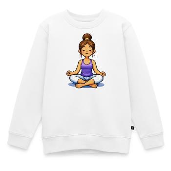 Femme méditant en tailleur - Sweat Premium enfant bio - blanc - Devant - AI Model Kid Male (0cm)