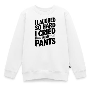 Ich habe so sehr gelacht, dass ich in die Hose geweint habe - Kinder Premium Organic Sweatshirt - Weiß - Vorne - AI Model Kid Male (0cm)