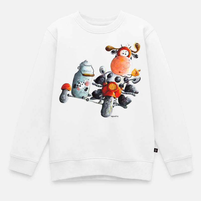 "Express Milk" - vache - moto - Sweat Premium enfant bio - blanc