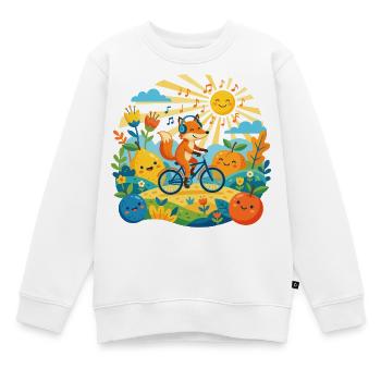 Fox on Bicycle Sunny Orchard for Kids - Kids Premium Organic Sweatshirt - white - Front - AI Model Kid Male (0cm)