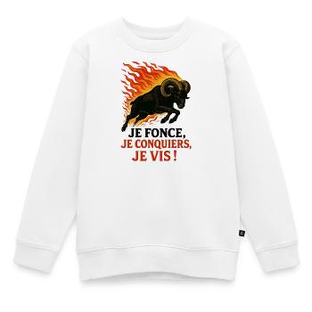 Signe astrologique du Bélier - Astrologie - Sweat Premium enfant bio - blanc - Devant - AI Model Kid Male (0cm)