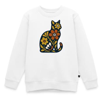 Blütenkatze Folk-Art Muster - Kinder Premium Organic Sweatshirt - Weiß - Vorne - AI Model Kid Male (0cm)