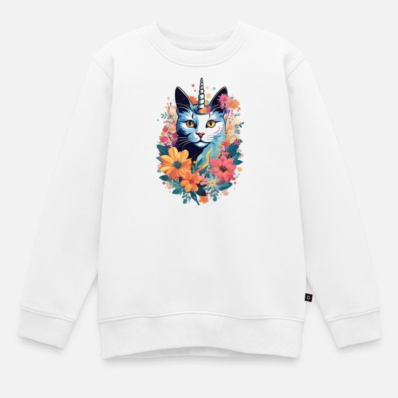 Collection chat licorne 3 - Sweat Premium enfant bio - blanc