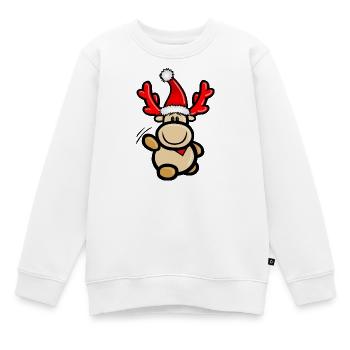 Comic-Rentier Elmondo winkend mit Weihnachtsmütze - Kinder Premium Organic Sweatshirt - Weiß - Vorne - AI Model Kid Male (0cm)