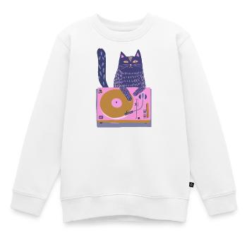 Lila DJ-Katze auf pinkem Plattenteller - Kinder Premium Organic Sweatshirt - Weiß - Vorne - AI Model Kid Male (0cm)