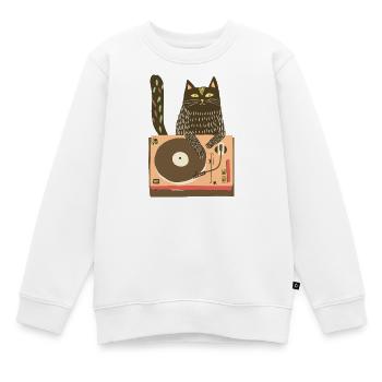 Katzen-DJ auf Vinyl-Plattenteller - Kinder Premium Organic Sweatshirt - Weiß - Vorne - AI Model Kid Male (0cm)
