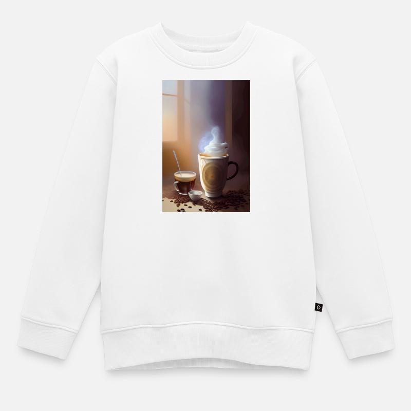 Café, grains de café - Sweat Premium enfant bio - blanc