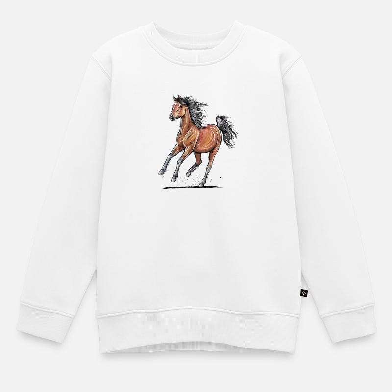 Galop de cheval brun - Sweat Premium enfant bio - blanc