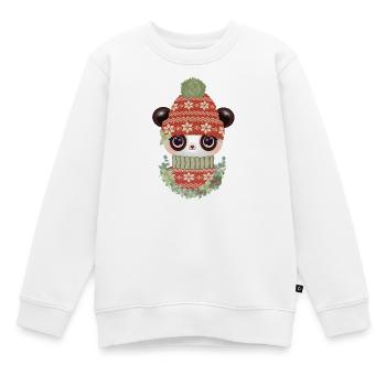 cute panda with sweater, bobble hat & wreath - Kids Premium Organic Sweatshirt - white - Front - AI Model Kid Male (0cm)