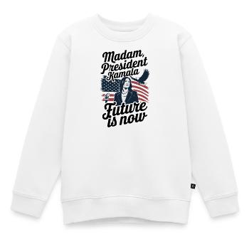 MADAME LA PRÉSIDENTE KAMALA, L’AVENIR, C’EST MAINTENANT - Sweat Premium enfant bio - blanc - Devant - AI Model Kid Male (0cm)