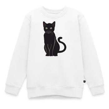 Chat noir porte-bonheur regard vigilant - Sweat Premium enfant bio - blanc - Devant - AI Model Kid Male (0cm)