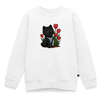 Süßer Spitz Hund mit Tulpen - Kinder Premium Organic Sweatshirt - Weiß - Vorne - AI Model Kid Male (0cm)