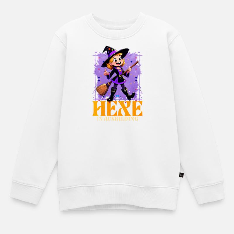 Sorcière en formation avec baguette magique - Sweat Premium enfant bio - blanc