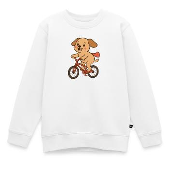 Verspielter Hund auf Fahrrad - Kinder Premium Organic Sweatshirt - Weiß - Vorne - AI Model Kid Male (0cm)