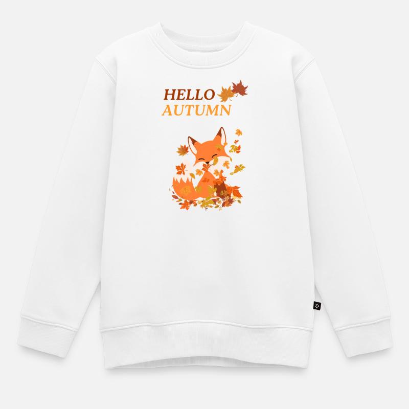 Renard espiègle avec des feuilles - Sweat Premium enfant bio - blanc